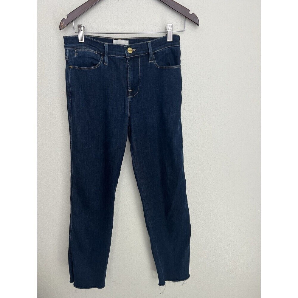 Frame Le High Straight Davin Jeans Raw Hem Dark Wash Size 26